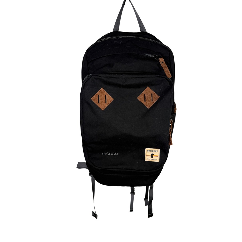 Cotopaxi Entrata Backpack Black Canvas Suede leather bottom Daypack